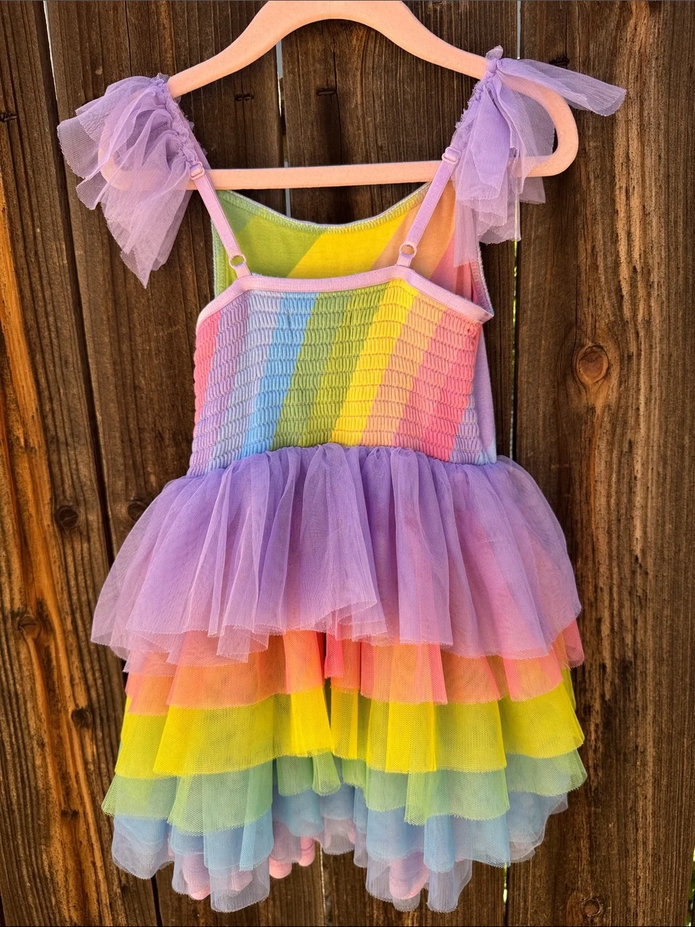 Posh Peanut Rainbow Stripe Tulle Smocked Dress